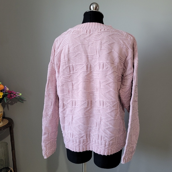 Vintage 1980s pink geometric knit cotton sweater - Picture 4 of 11